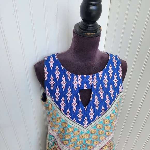 Nine West Womens Multicolor Keyhole V-Neck Floral Short A-Line Dress Size 12 - Picture 2 of 14